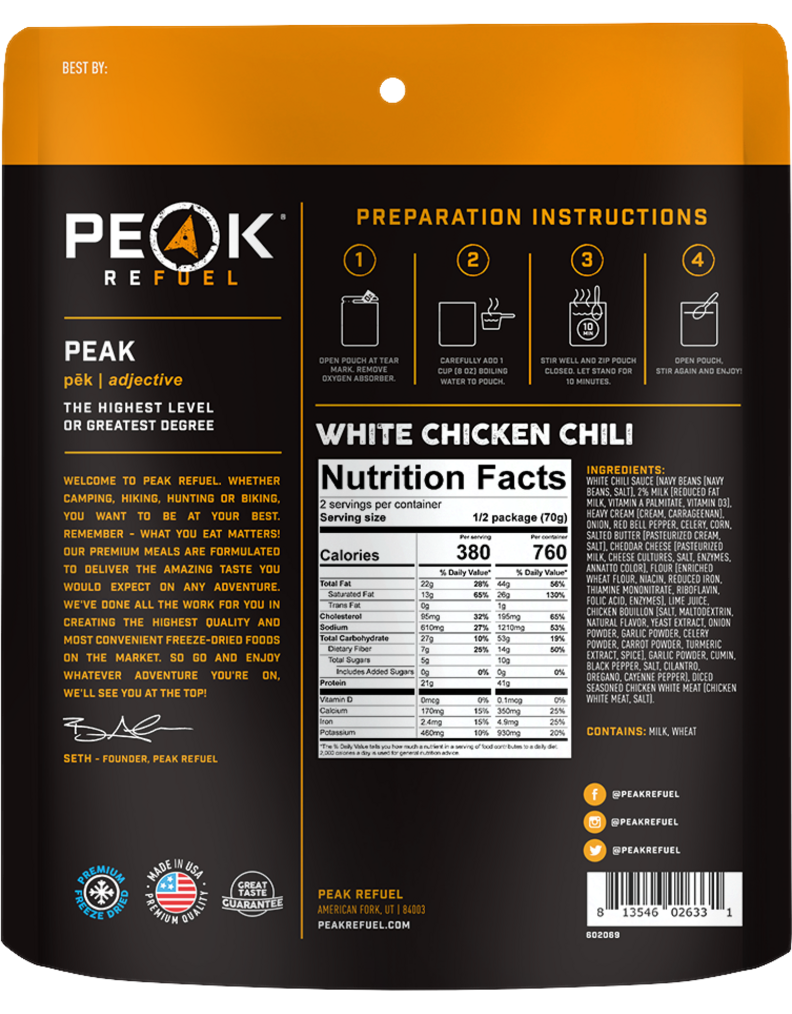 PEAK REFUEL WHITE CHICKEN CHILI