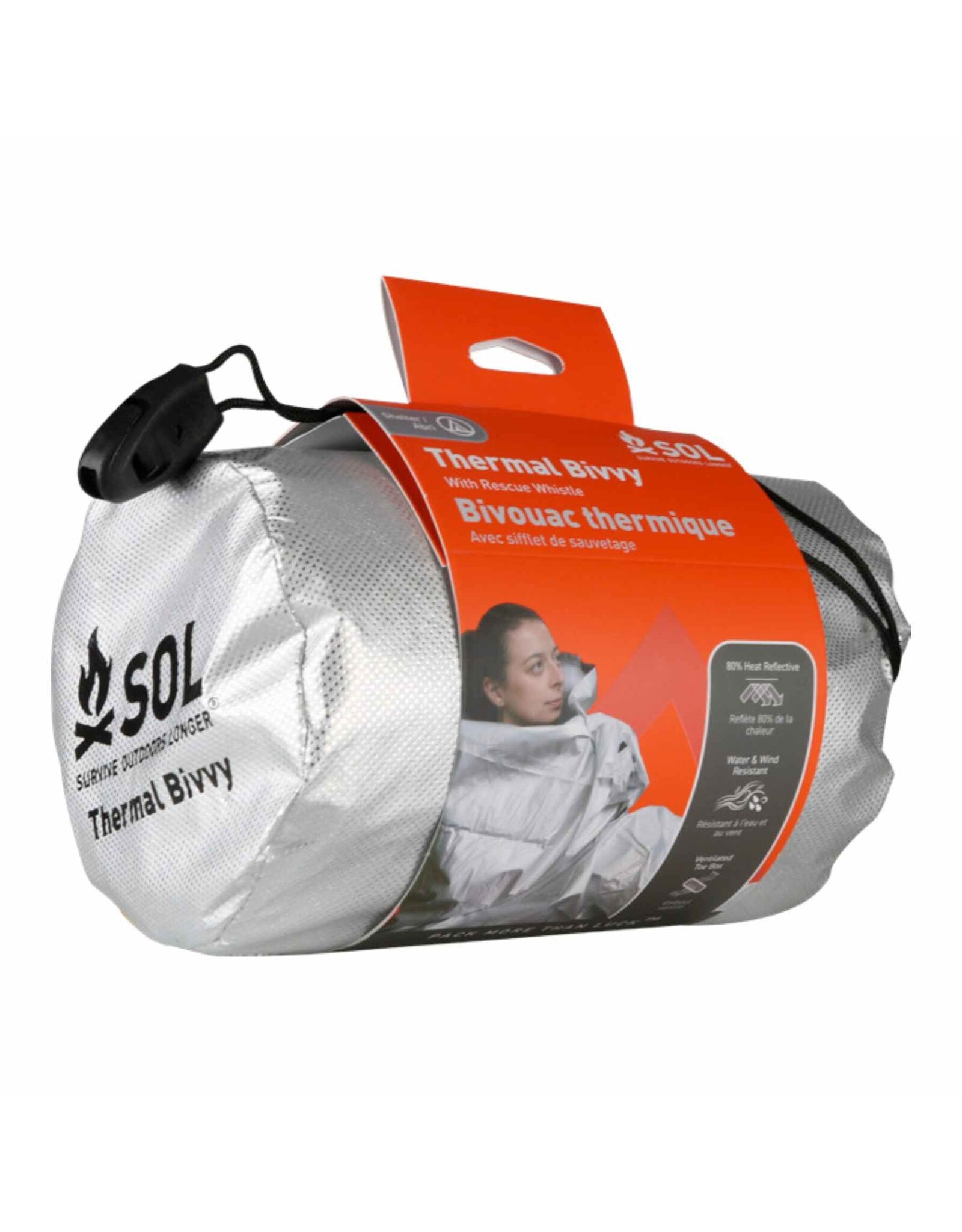 SOL THERMAL BIVY W/RESCUE WHISTLE - ORANGE