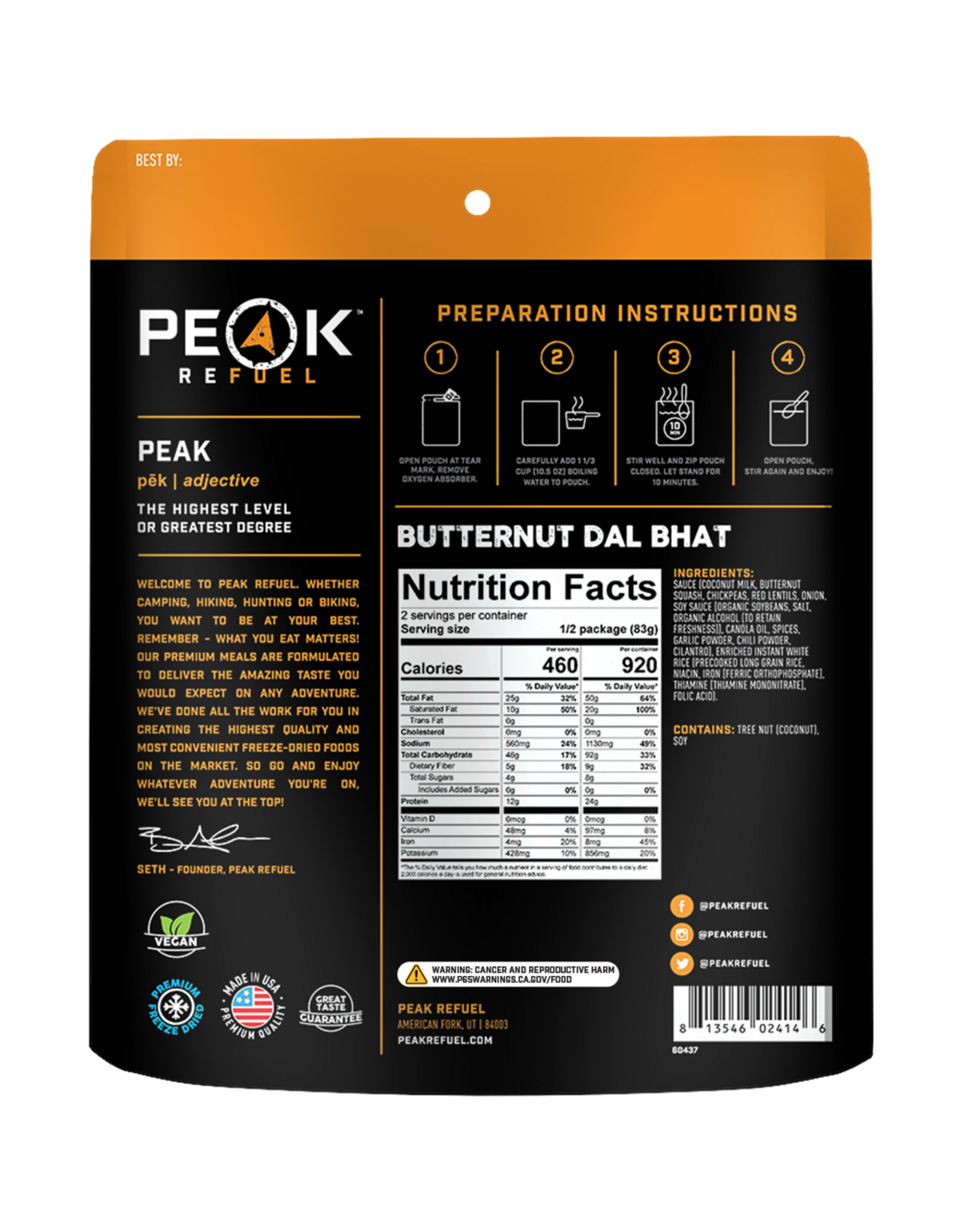 PEAK REFUEL BUTTERNUT DAL BHAT