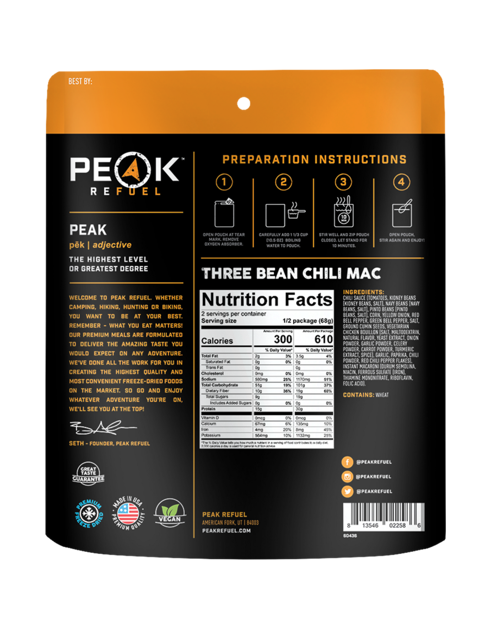 PEAK REFUEL THREE BEAN CHILI MAC
