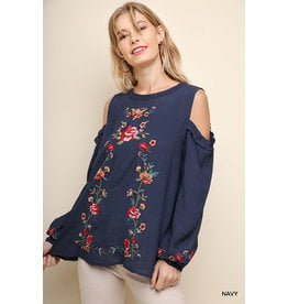 Floral Embroidered Puff C/S Top