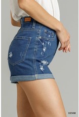 Umgee USA Denim 5 Pocket Distressed Shorts