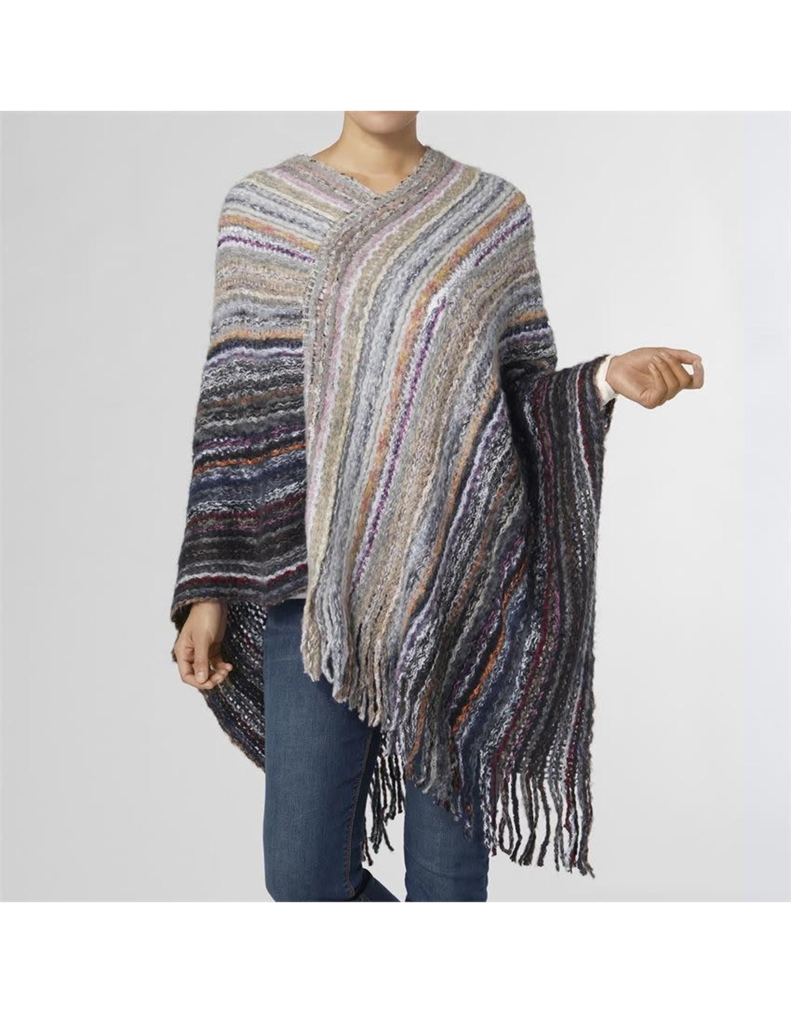 Chunky Chevela Striped Poncho Grey/Black