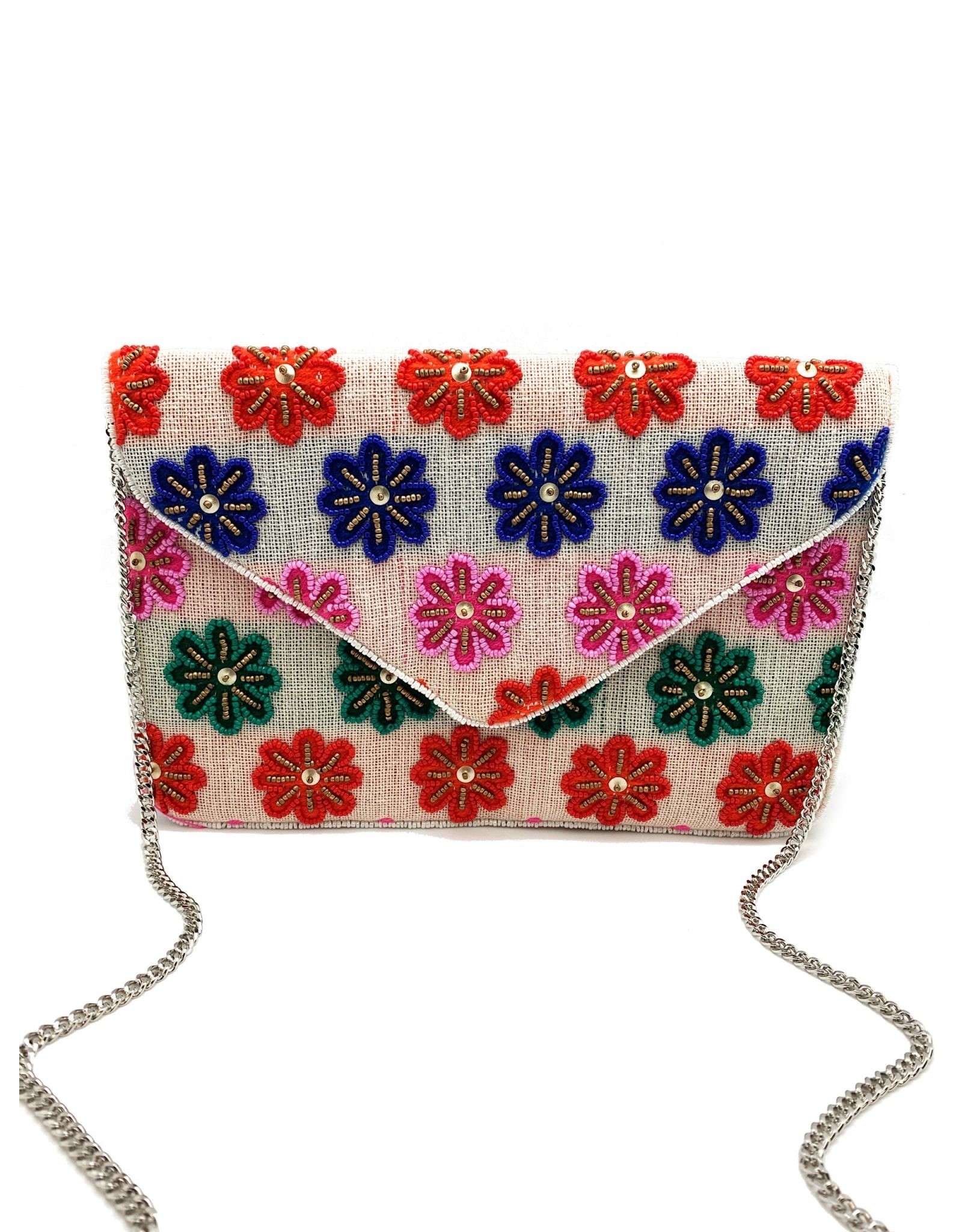 Beaded Clutch Multi Color Flowers