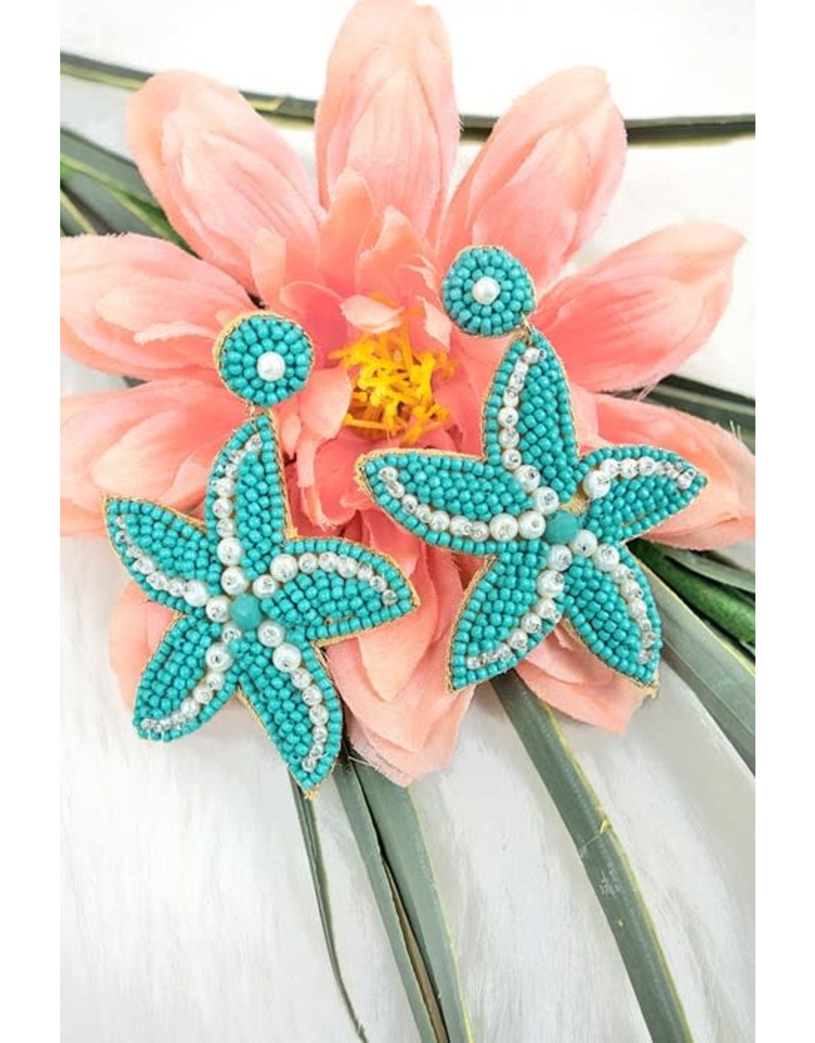 Aqua Starfish Beaded Earrings