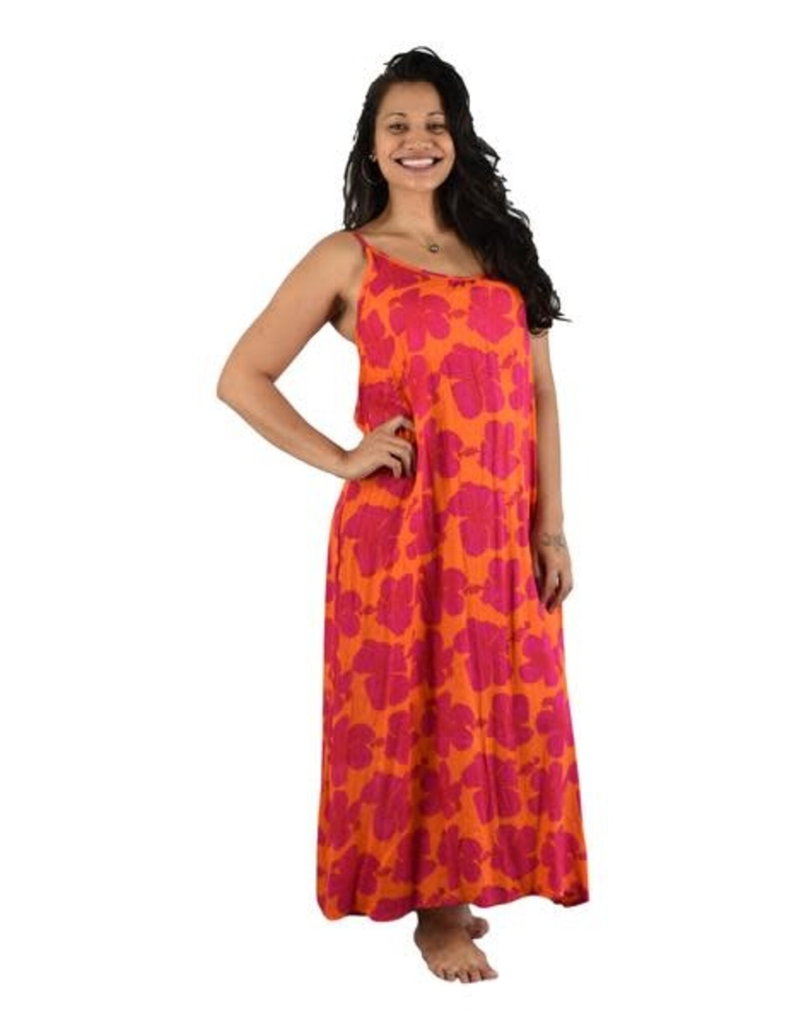 Bali Long Dress Hibiscus Red/Orange