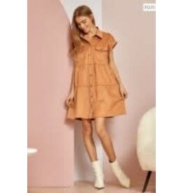 Camel Tiered Dress with Collar