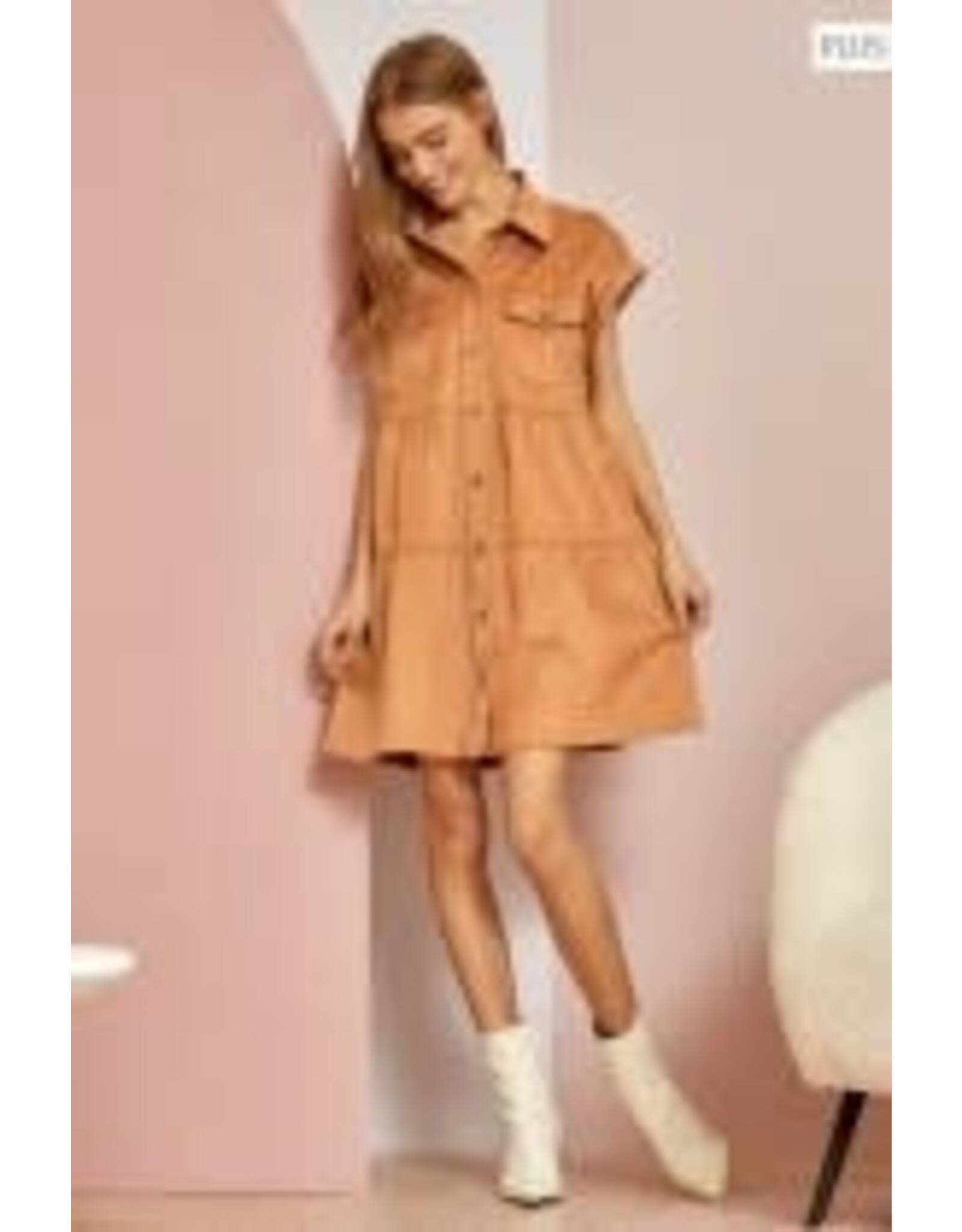 Camel Tiered Dress with Collar