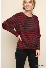 Umgee USA Cozy Puff Sleeved Top Red & Black Small