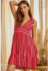 V-Neck Tie Detail Red Dress