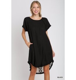 Linen Hi/Low Hem Dress Mixed Print