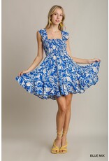 Short Floral Print Blue Mix Dress