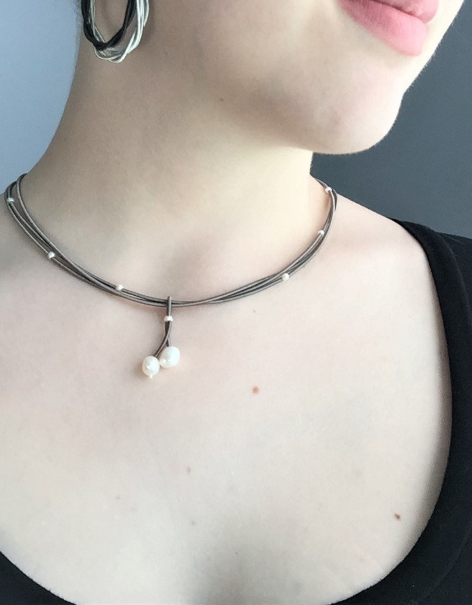 Sea Lily Upcycled Piano Wire Necklace w Pearl