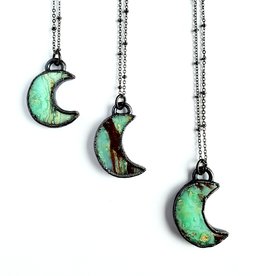 Merging Metals Chrysoprase Crescent Moon Necklace