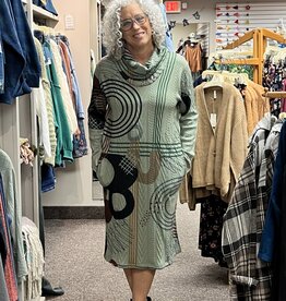 Inoah Cowl Neck Circles Sweater Dress