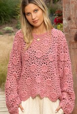 POL Clothing Floral Crochet Knit Pullover