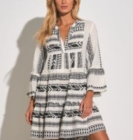 Elan International A-Line Aztec-Patterned Long Sleeve Dress