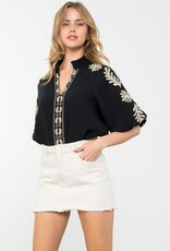 THML Embroidered Pattern Puff Sleeve Top