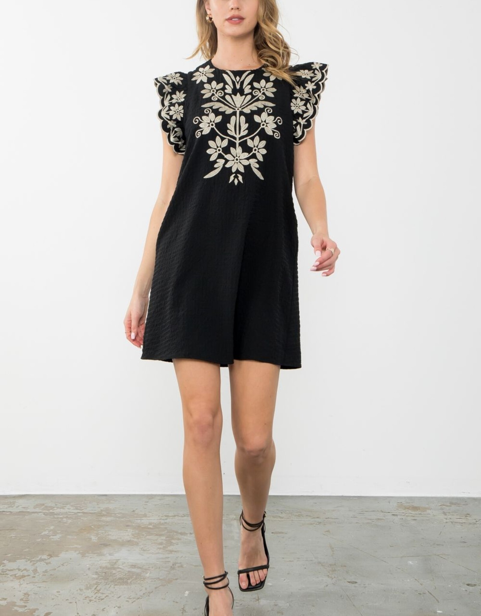THML Embroidered Ruffle Dress