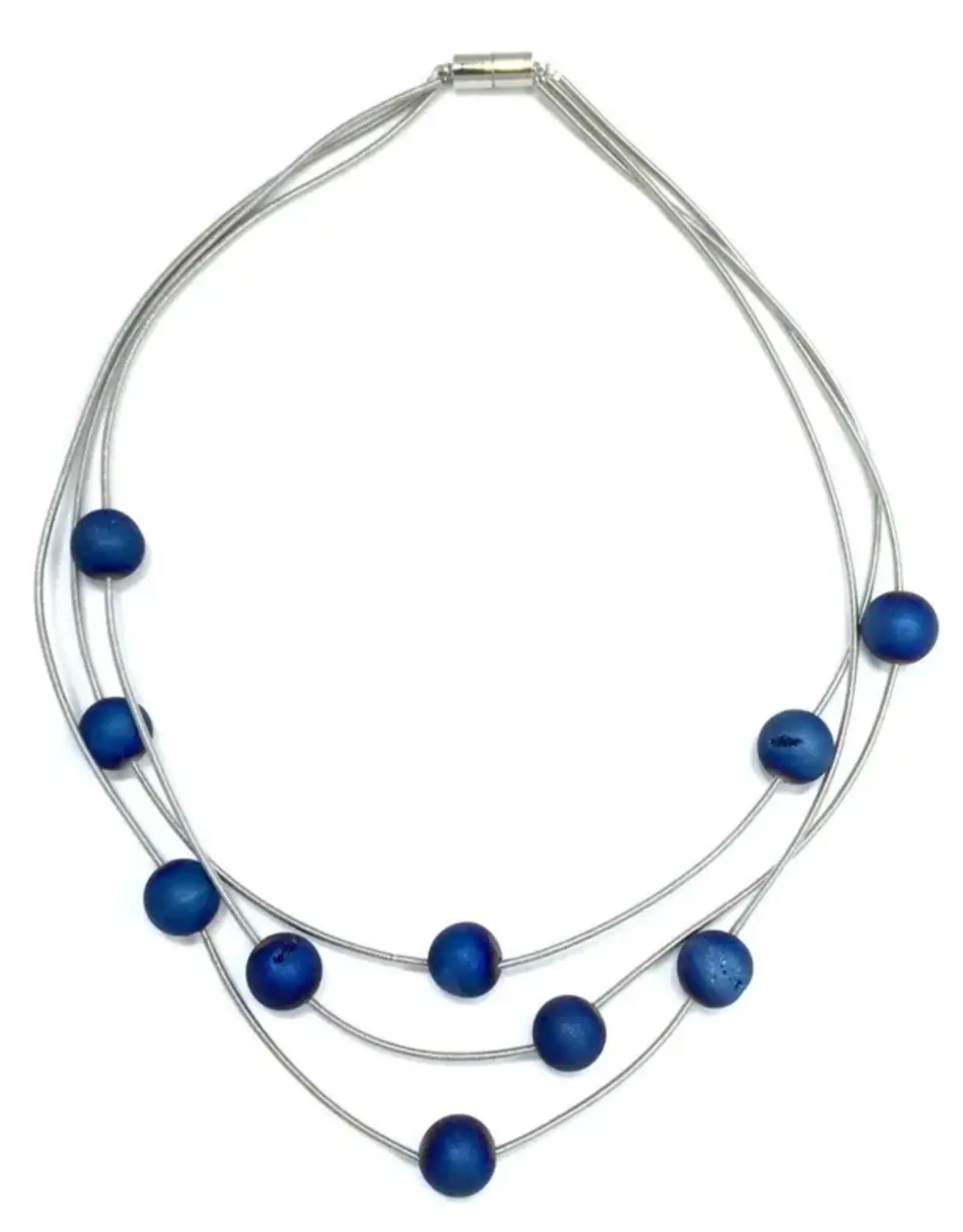 Sea Lily Multi Strand Silver Necklace with Blue Geodes