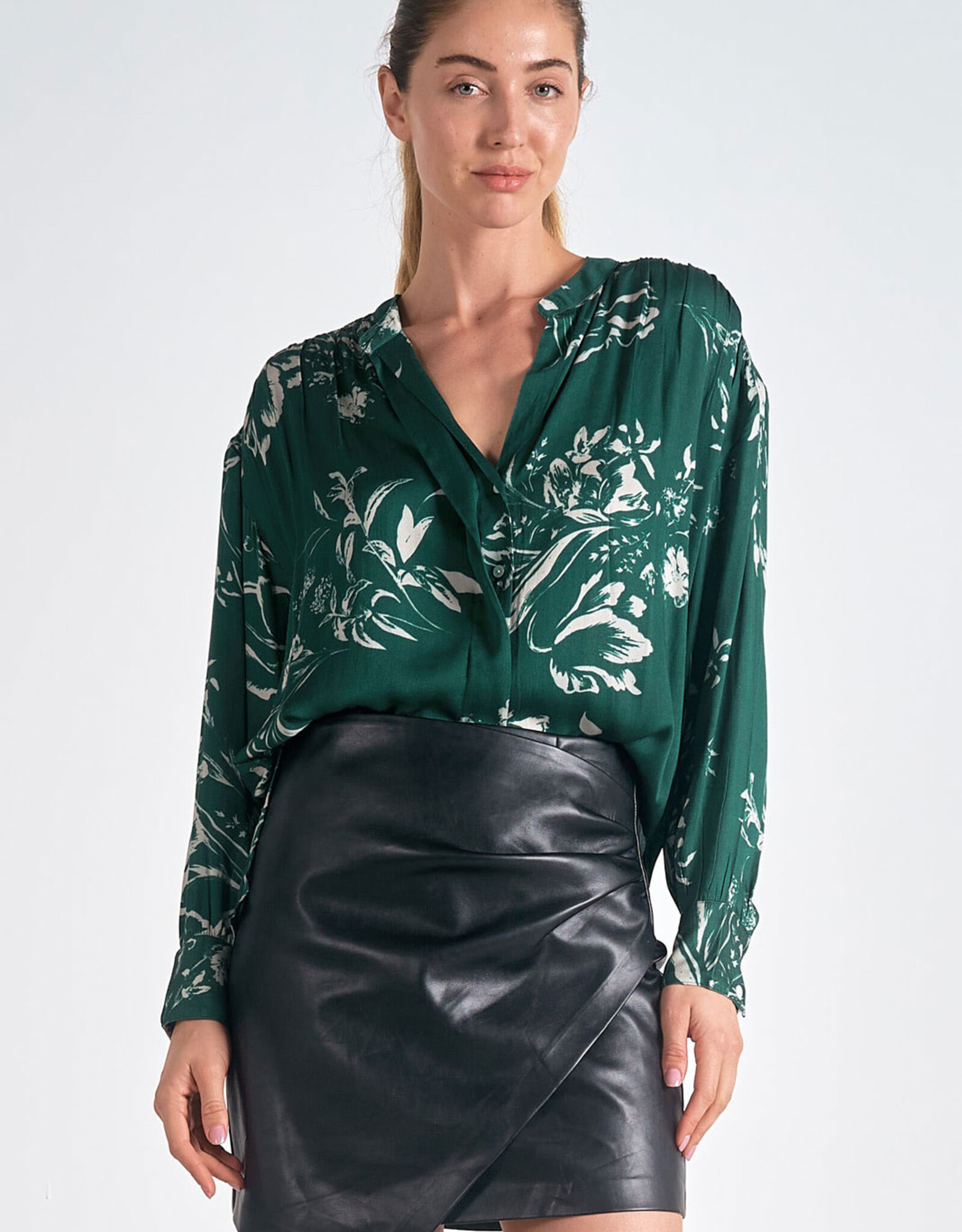 Elan International Floral Printed Button-Up Blouse