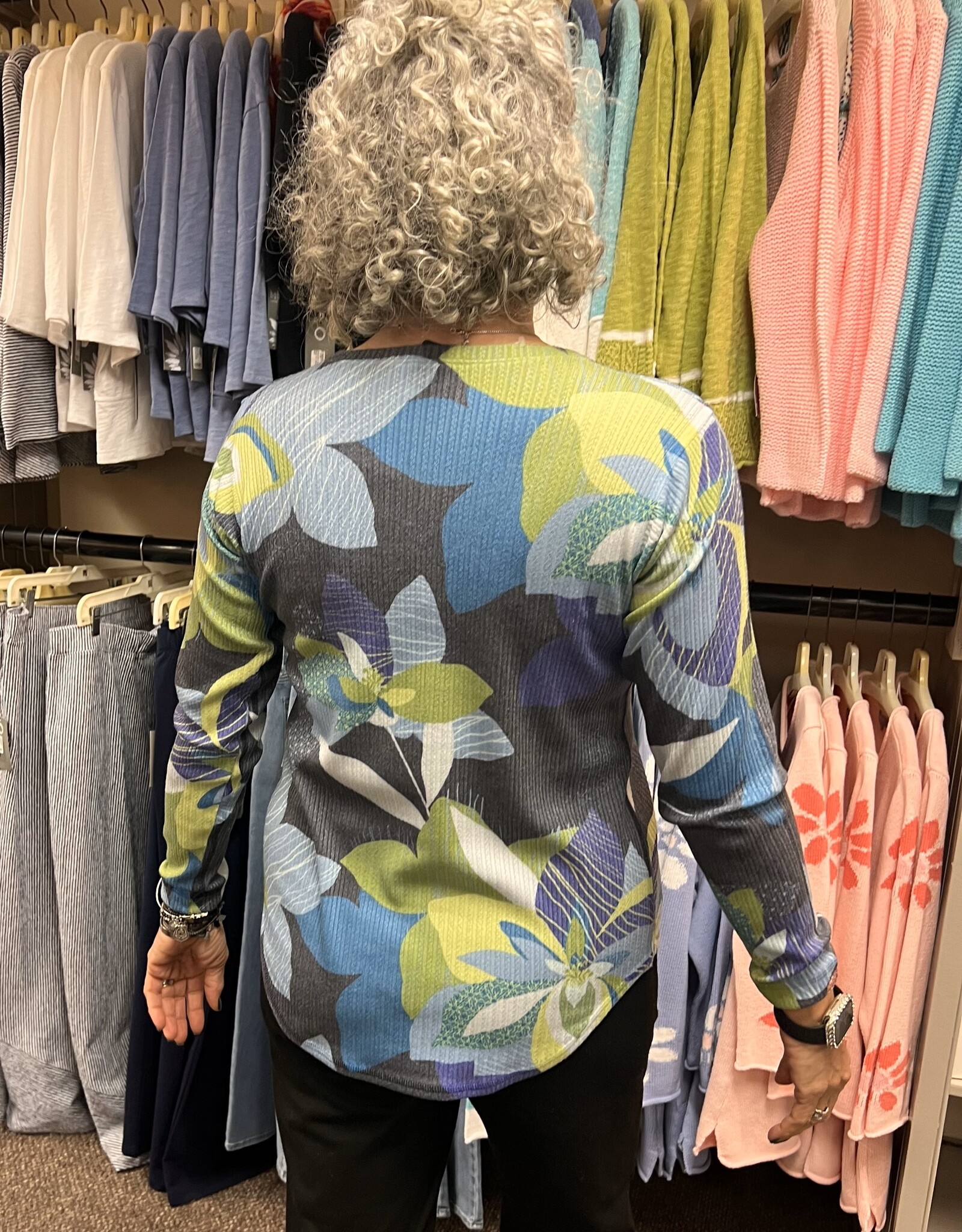 Nally & Millie Blue/Green Floral  Button Top
