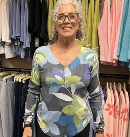 Nally & Millie Blue/Green Floral  Button Top