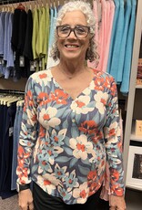 Nally & Millie Blue/Red Floral  Button Top
