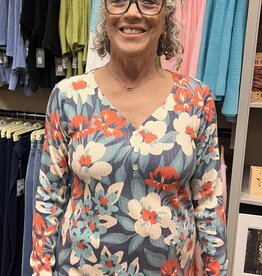 Nally & Millie Blue/Red Floral  Button Top