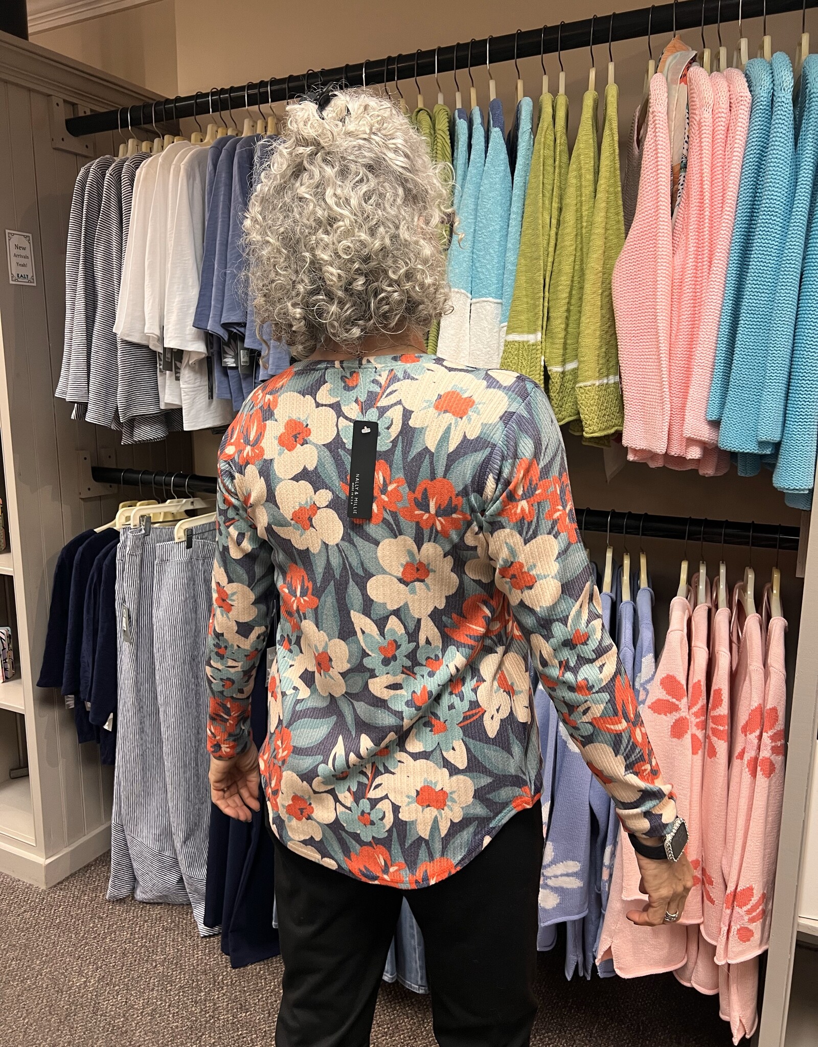 Nally & Millie Blue/Red Floral  Button Top