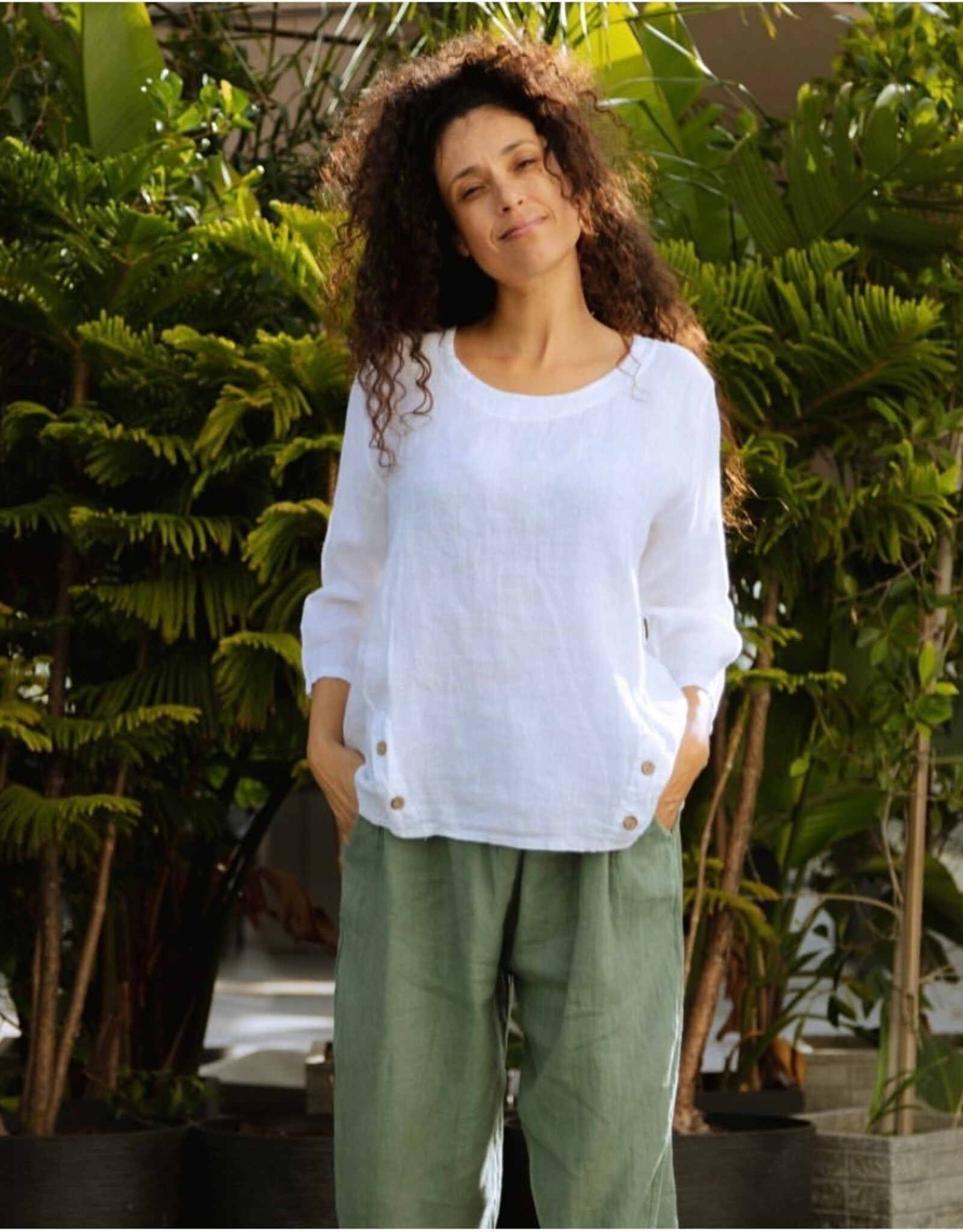 Saga Linen Button Top