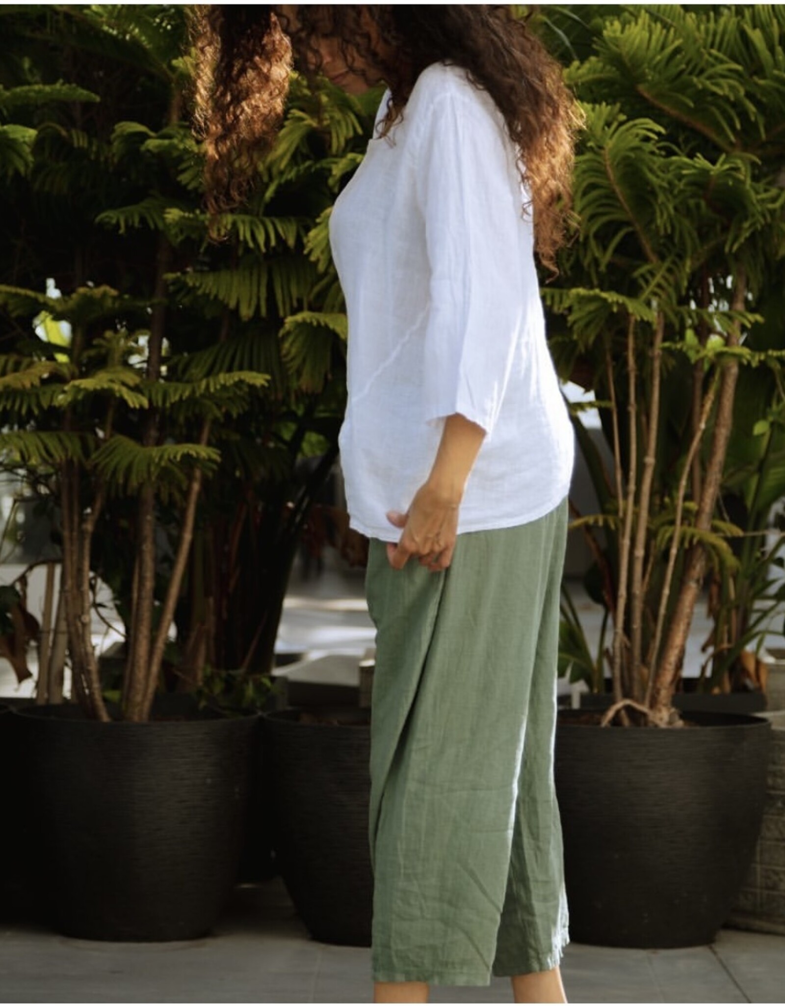 Saga Linen Button Top