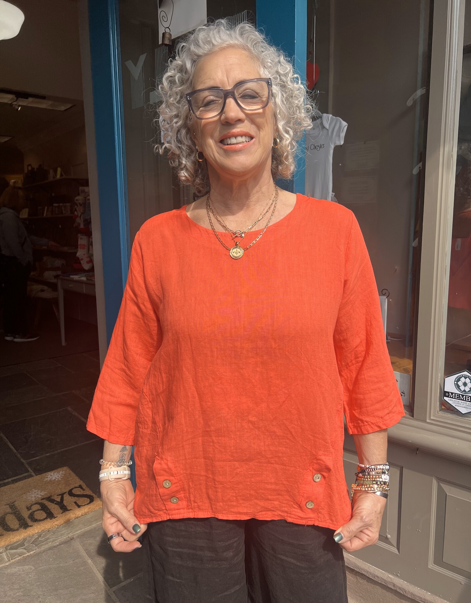 Saga Linen Button Top
