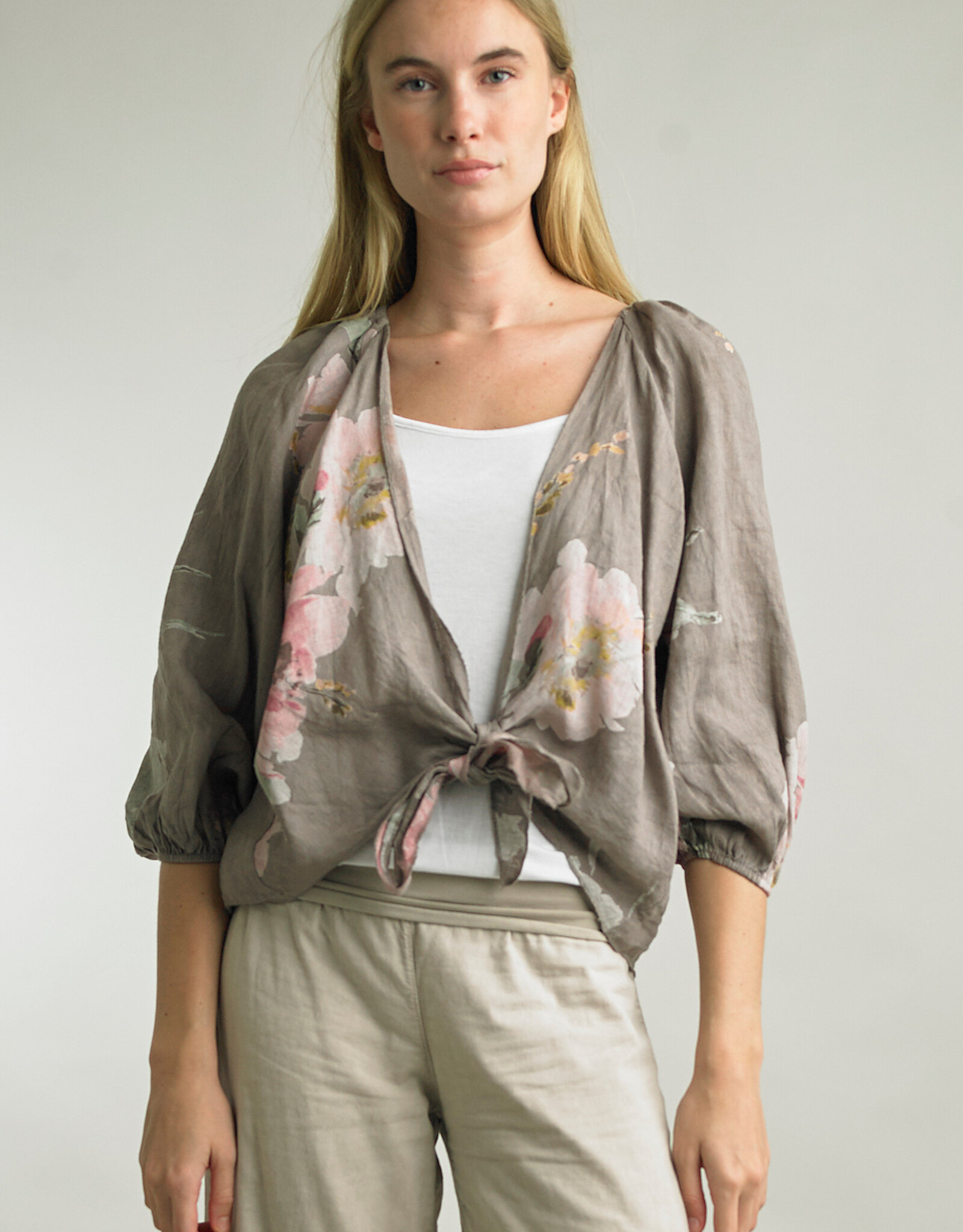 Tempo Paris Linen Floral Wrap Jacket