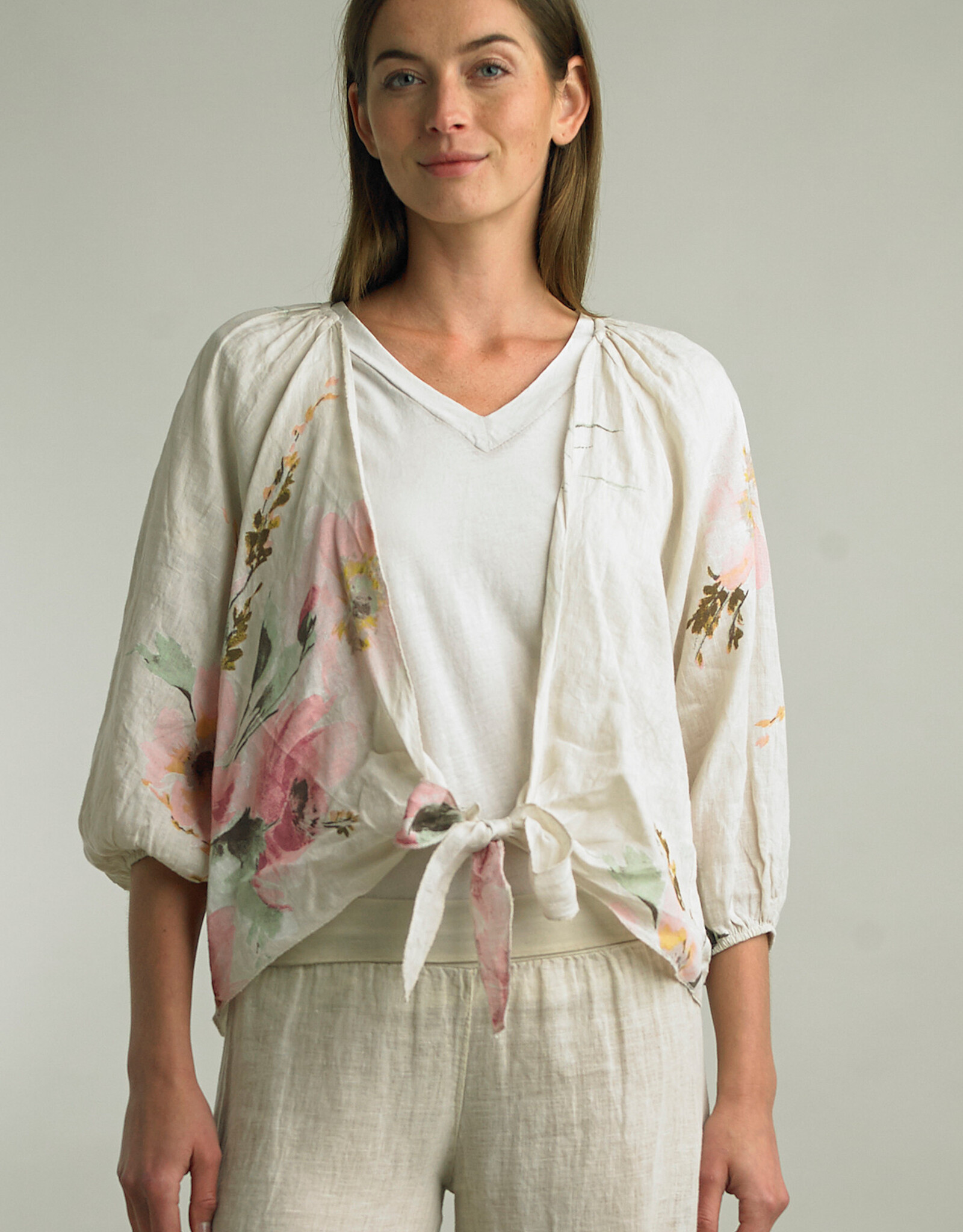 Tempo Paris Linen Floral Wrap Jacket