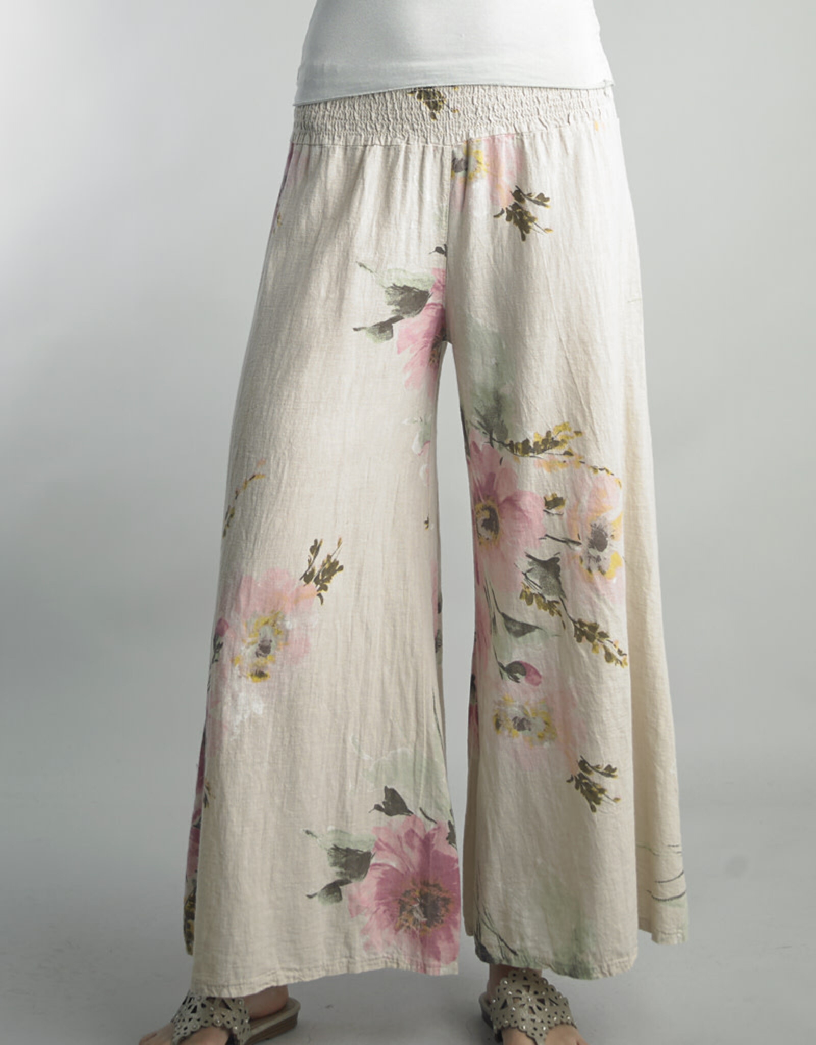 Tempo Paris Floral Linen Wide Leg Pant