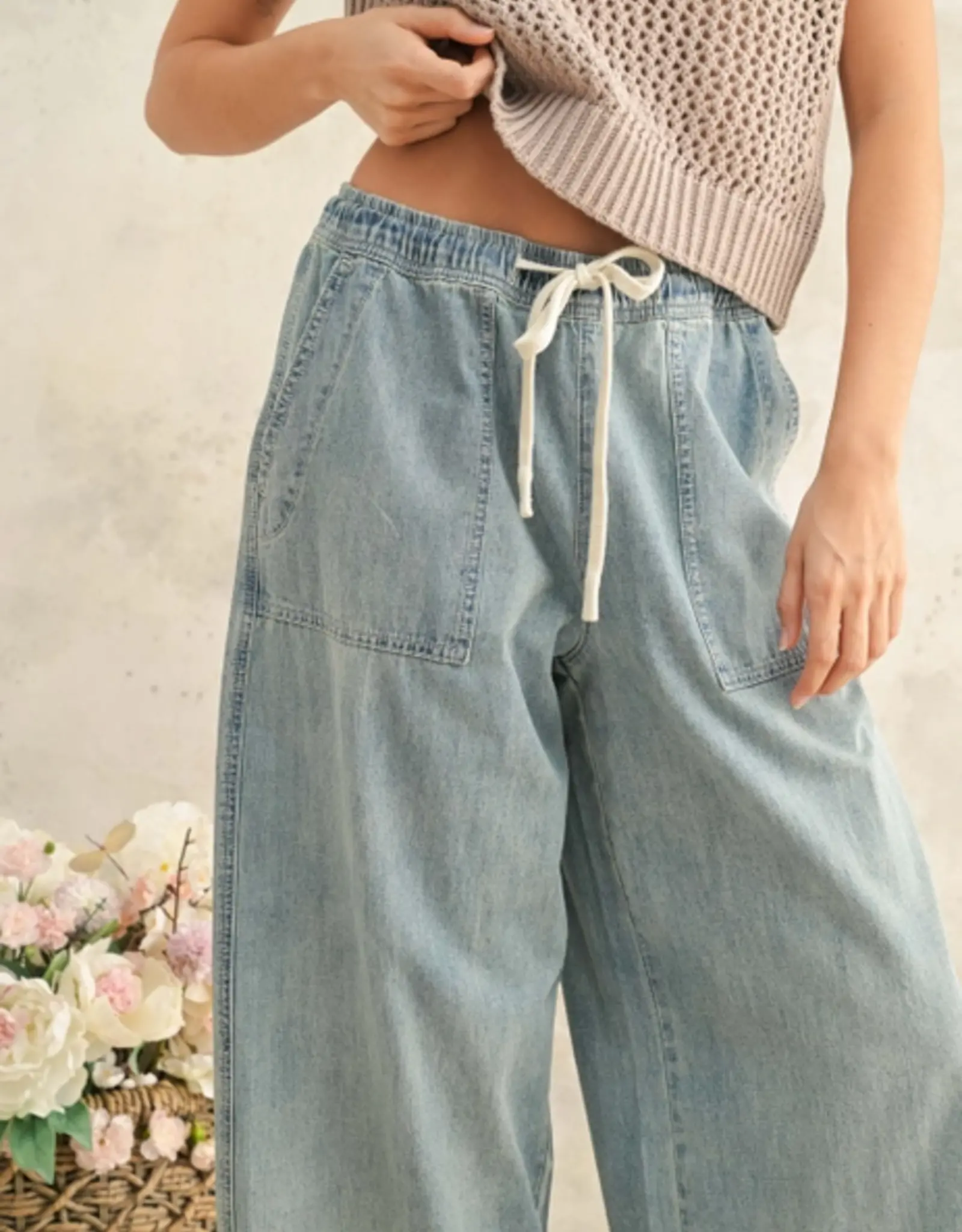 【KOOLOSET】[Only Kooloset] Multi Summer Pleats Banding PT MM P4720 Drawstring Denim Pant - Kaly Clothing