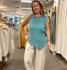 Saga Frayed Mixed Fabric Tank