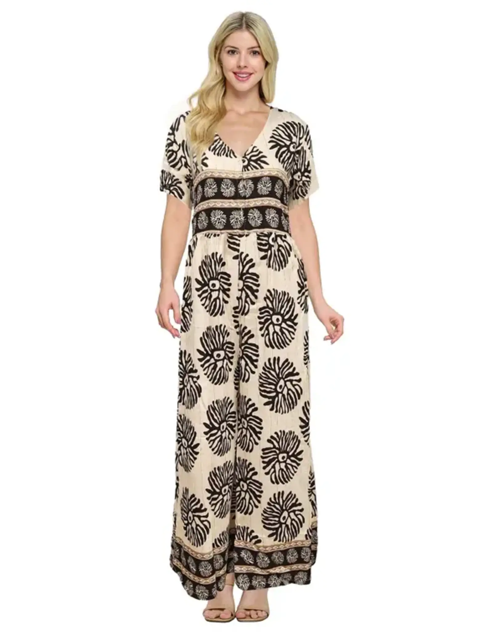 Yak & Yeti Printed V-Neck Jumpsuit