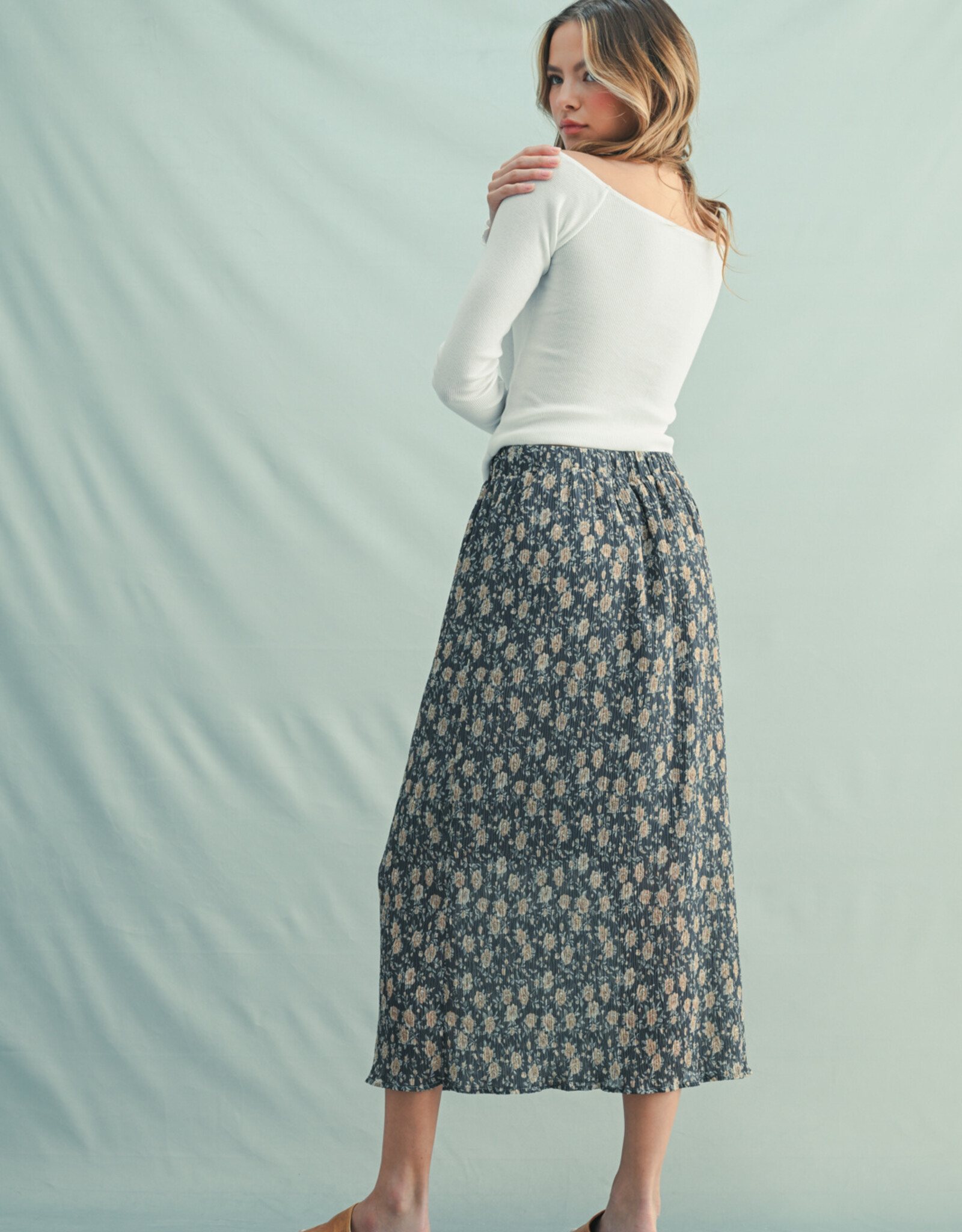 スカート Pleated Floral Print Maxi Skirt WL 11244 Printed Maxi Skirt - Kaly Clothing