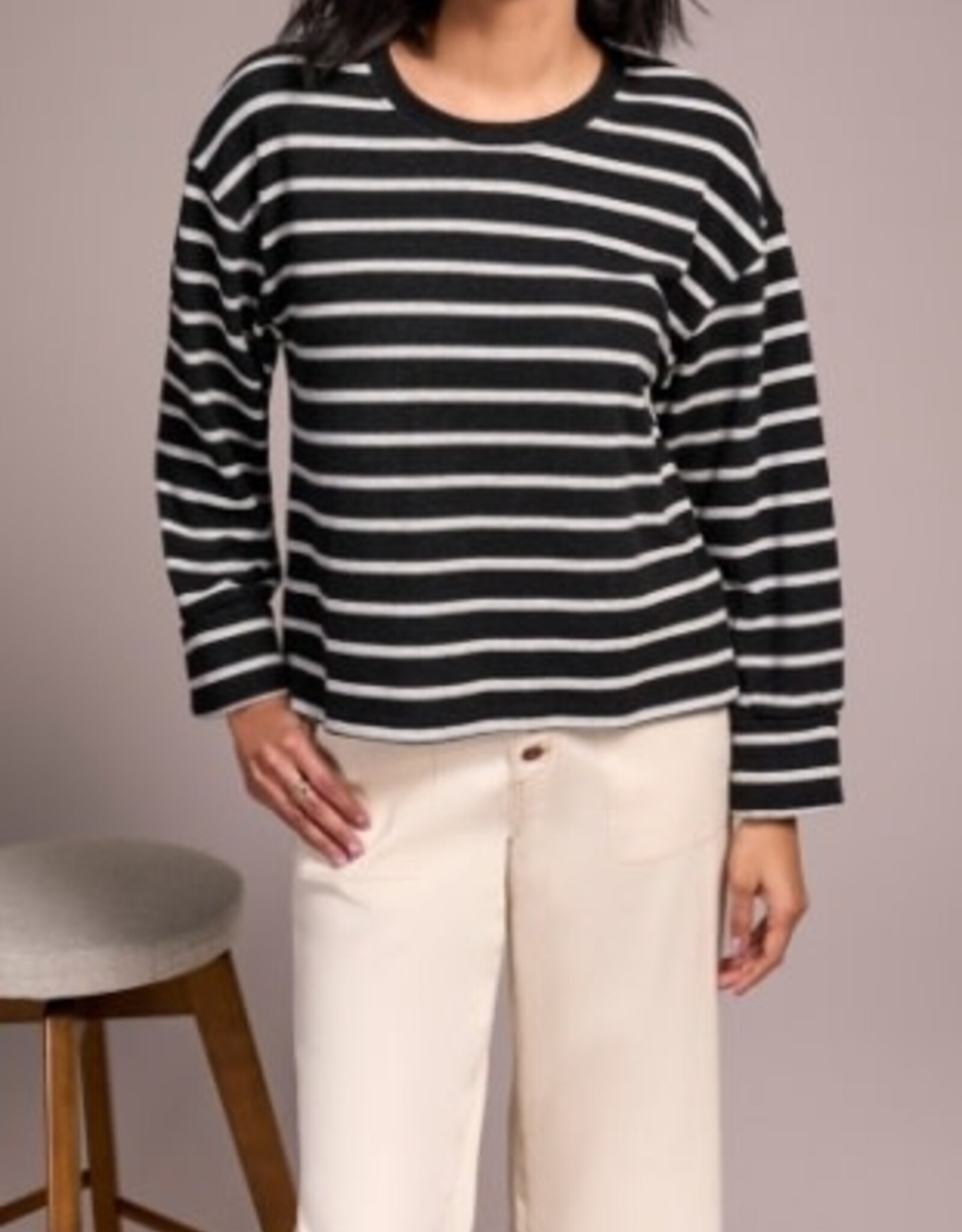 TRIBAL Long Sleeve Striped Crew