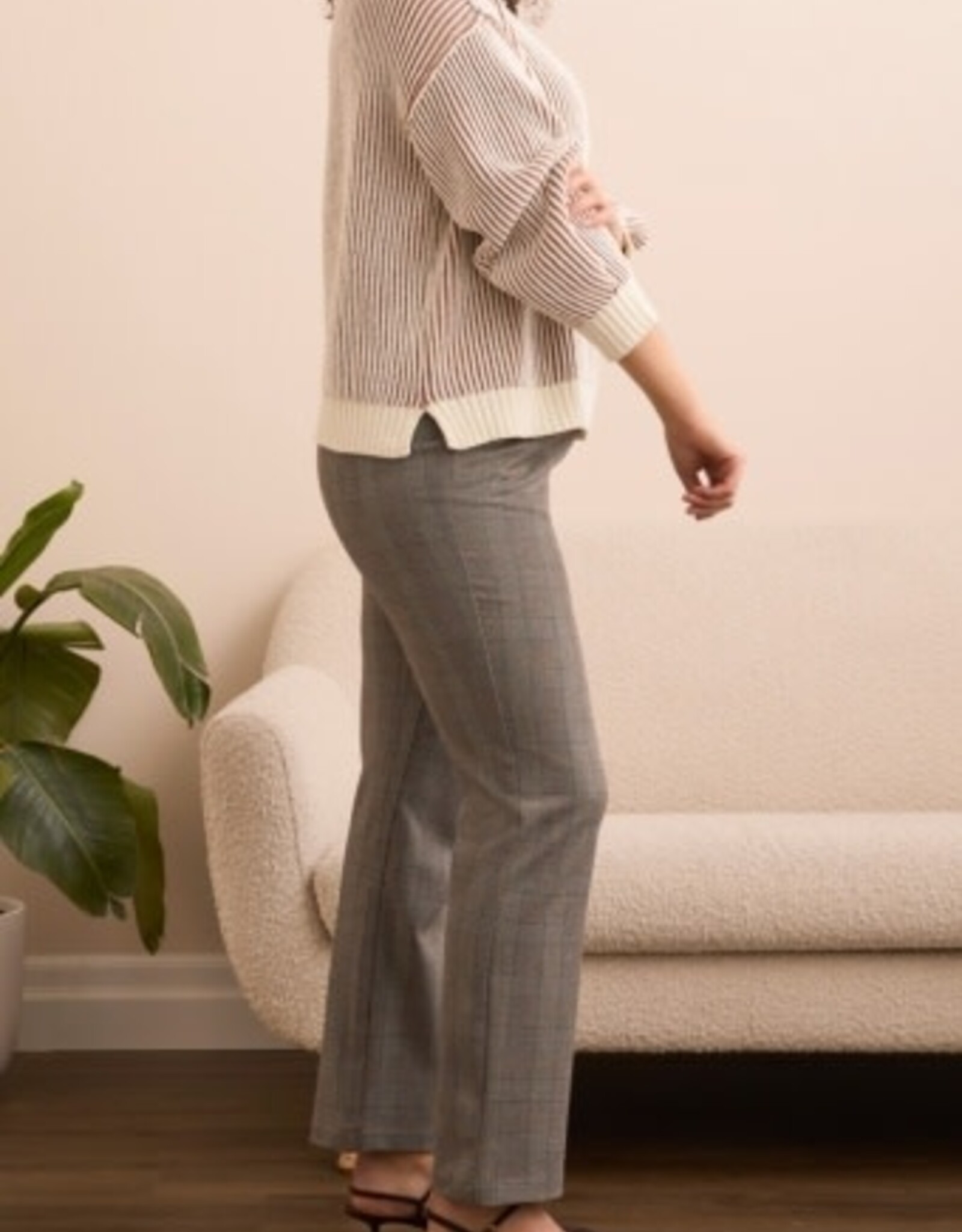 TRIBAL Striped Side-Slit Crew Sweater