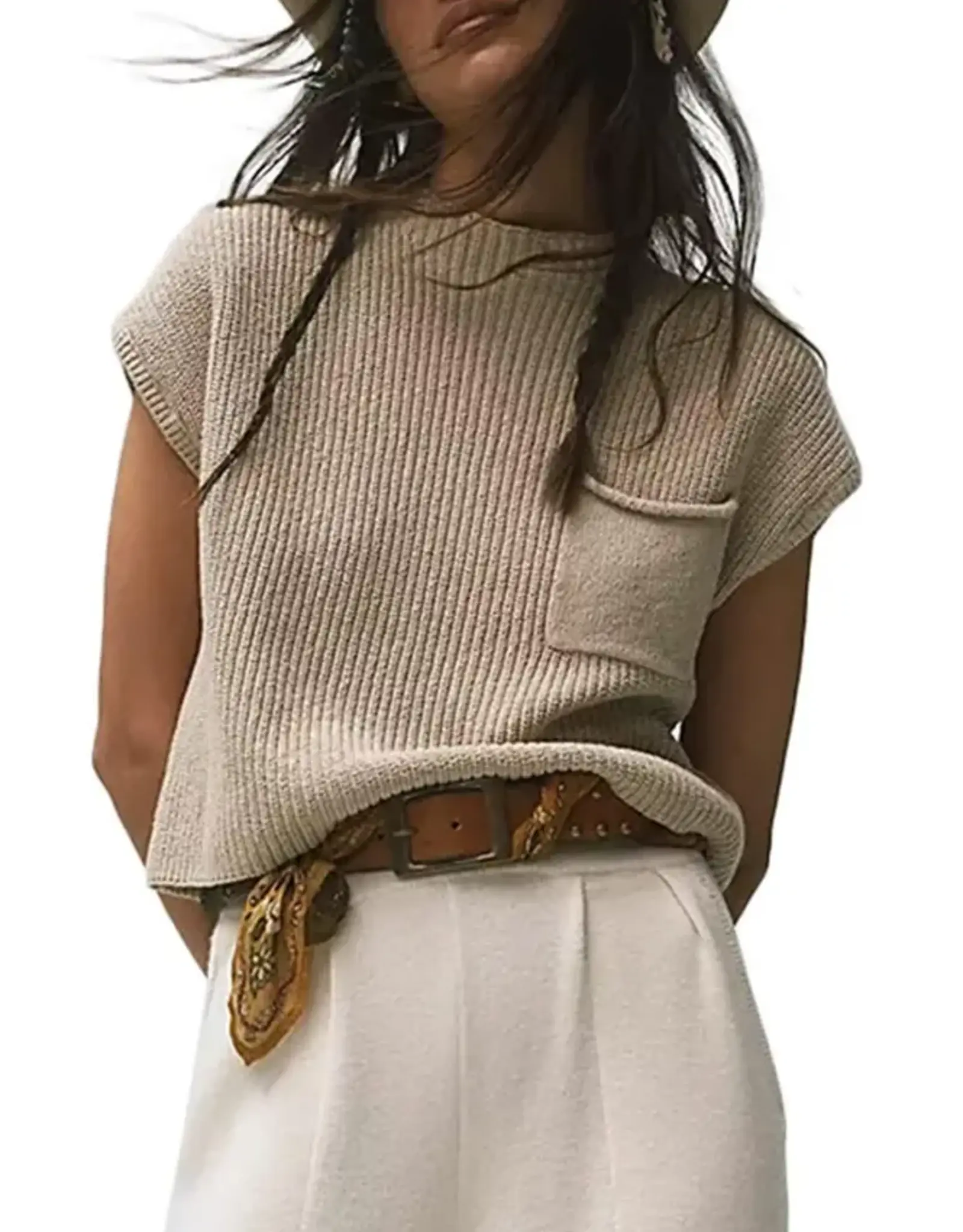 Mock Neck Short Sleeve Sweater