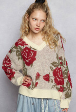 POL Clothing V-Neck Rose Knit Sweater