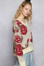 POL Clothing V-Neck Rose Knit Sweater