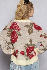 POL Clothing V-Neck Rose Knit Sweater