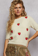 POL Clothing Half Sleeve Strawberry Sweater Top