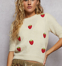 POL Clothing Half Sleeve Strawberry Sweater Top