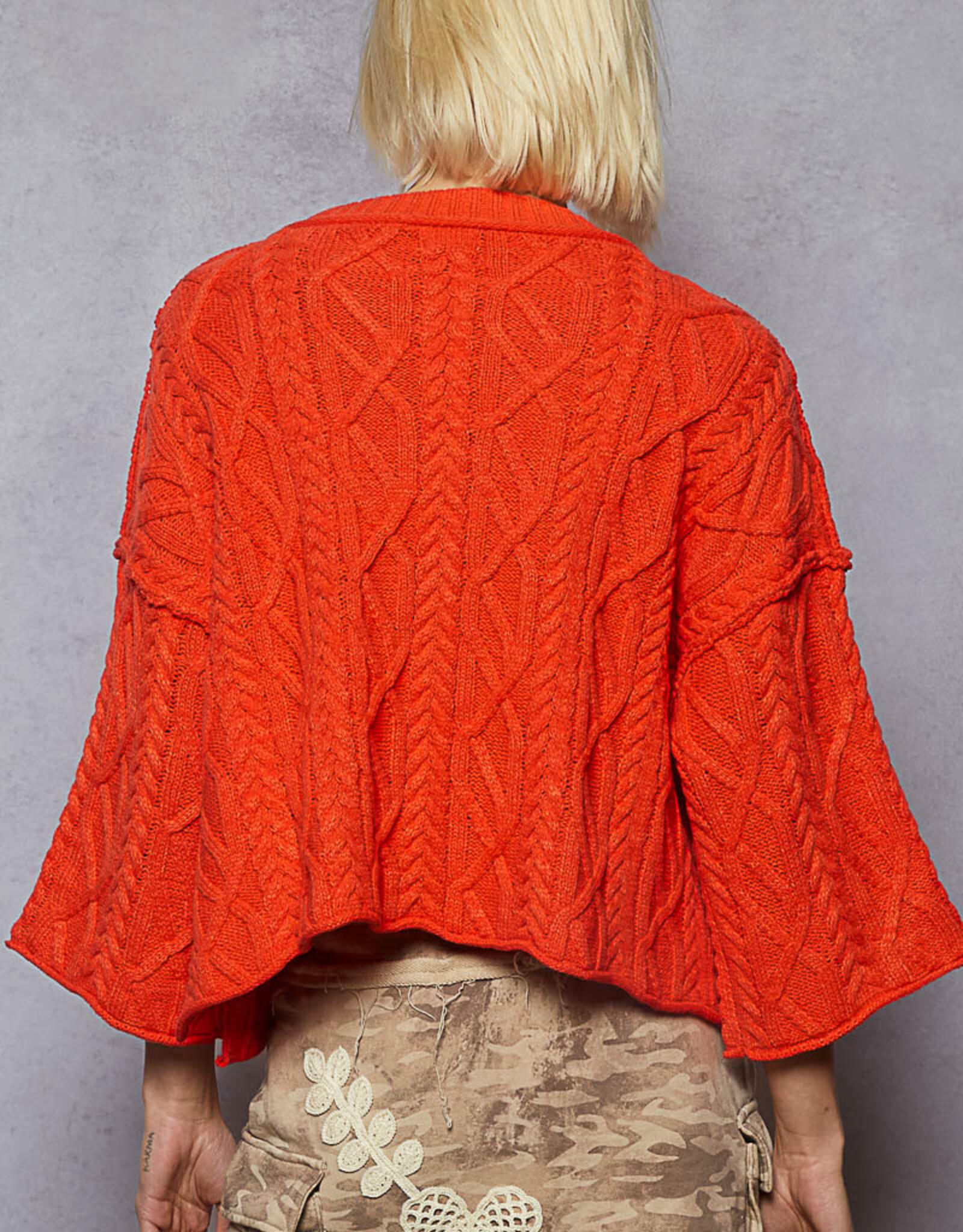 POL Clothing Hot Coral Cable Knit Sweater