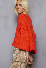 POL Clothing Hot Coral Cable Knit Sweater